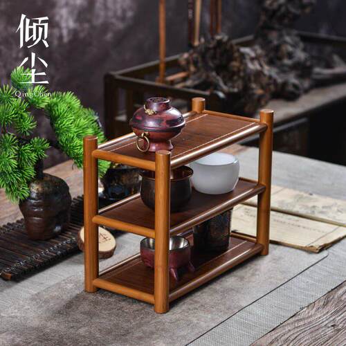 三层迷你小杯架 素味小茶棚 竹编收纳层架小博古架茶杯茶具展示架