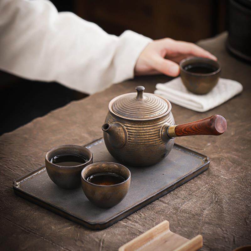 古陶茶壶窑变釉变粗陶侧把壶煮球孔茶炉功夫茶具复古泡茶器