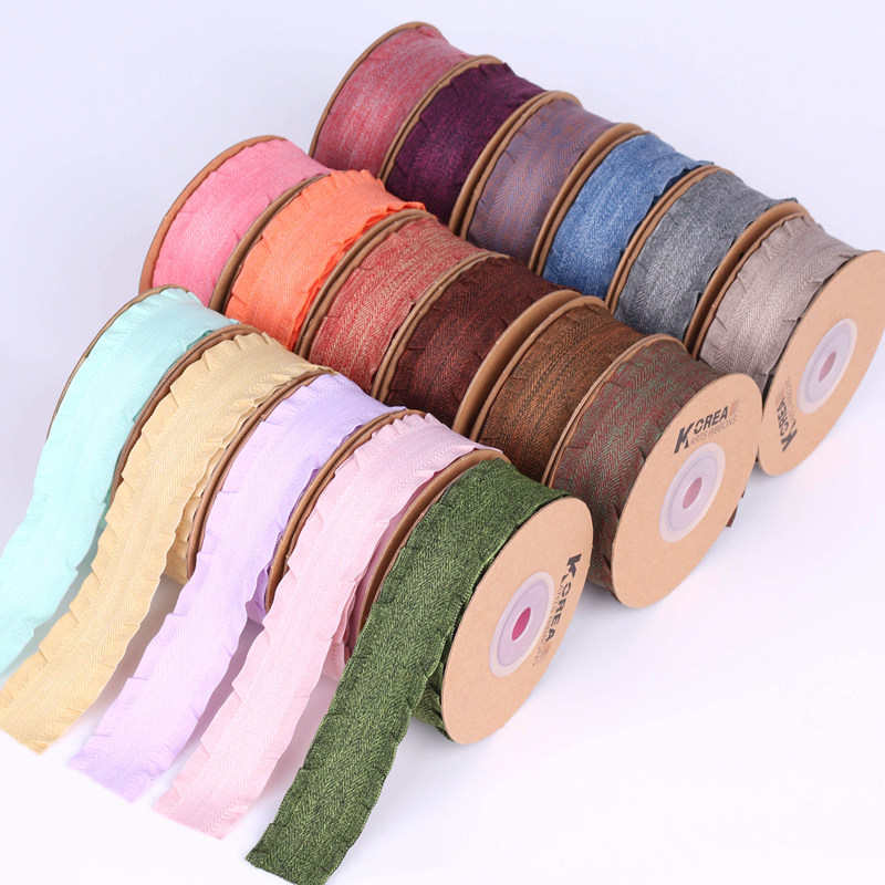 拼色木耳边树纹织带 DIY蝴蝶结发饰草帽鲜花装饰裙边涤棉斜纹缎带