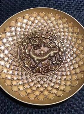 古玩杂项盘子碟子仿古铜四大神兽碟子盘子古玩铜器收藏盘家居摆