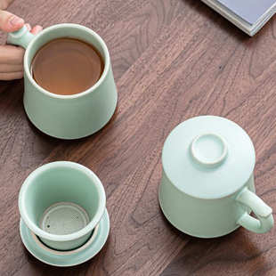 茶水分离过滤带盖家用陶瓷水杯办公室防烫 汝窑泡茶杯子办公杯