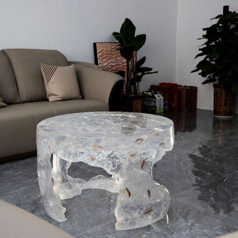 轻奢铂晶透明树脂茶几设计师款客厅售楼处样板房软装饰品冰山茶几