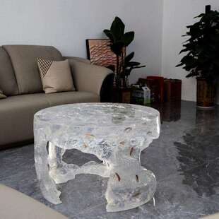 轻奢铂晶透明树脂茶几设计师款 饰品冰山茶几 客厅售楼处样板房软装