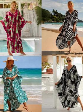 Women's All Over Print V Neck Cover Up Dress, Casual Fashion