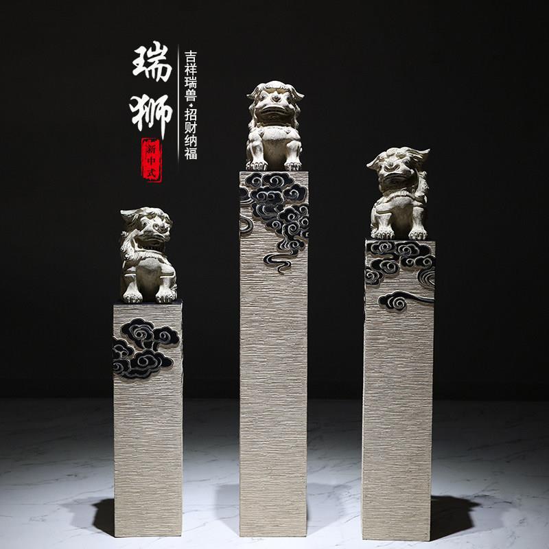新中式仿石仿古栓马柱客厅玄关大型落地招财狮子貔貅麒麟装饰摆件