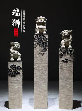 新中式仿石仿古栓马柱客厅玄关大型落地招财狮子貔貅麒麟装饰摆件