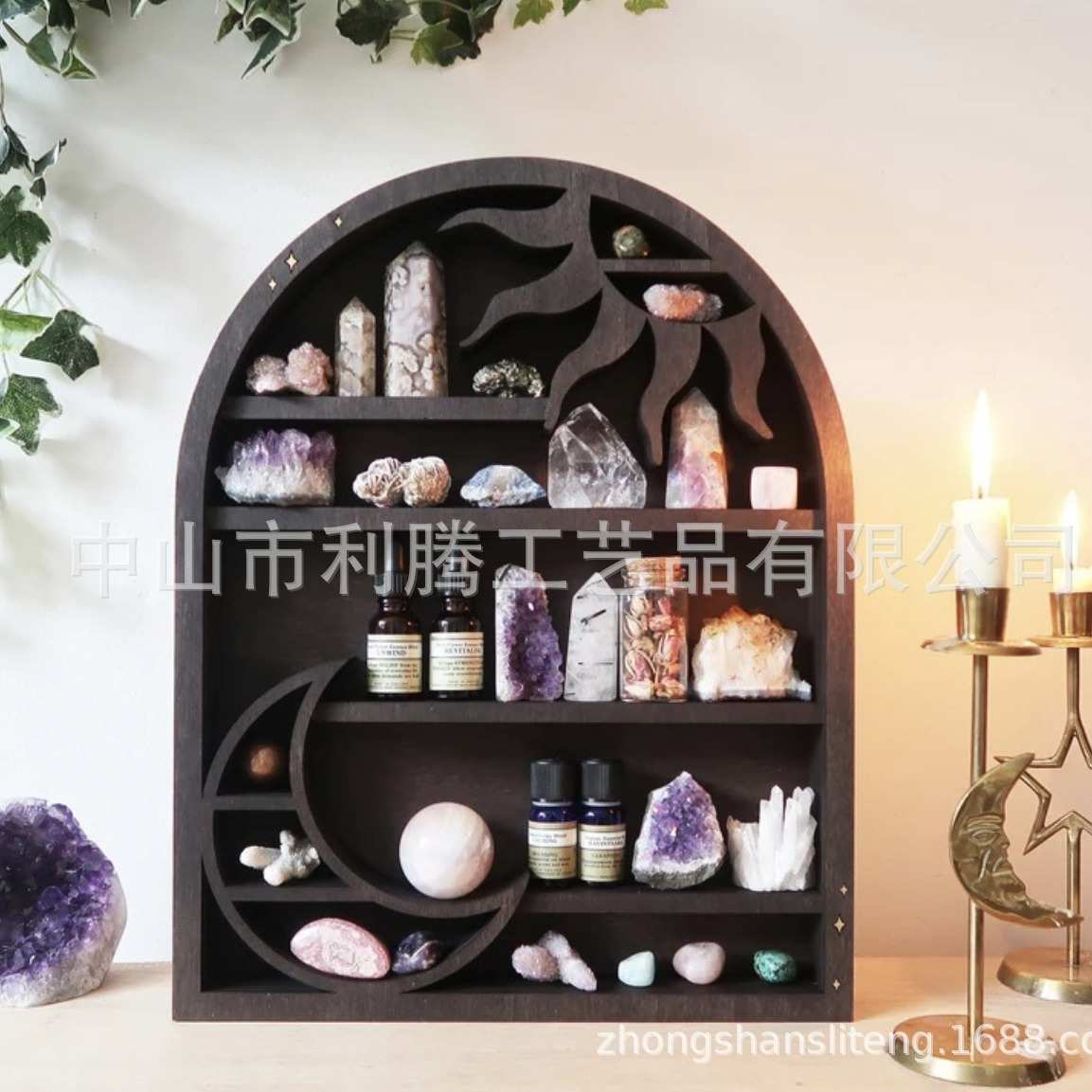 热销木质多层水晶装饰架太阳月亮窗黑色挂件挂饰装饰架
