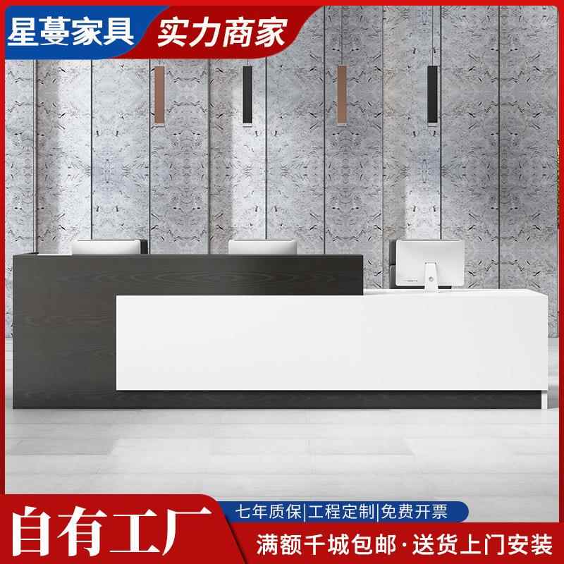 广州办公桌前台 白色接待台 仿大理石办公桌 吧台收银台简约现代