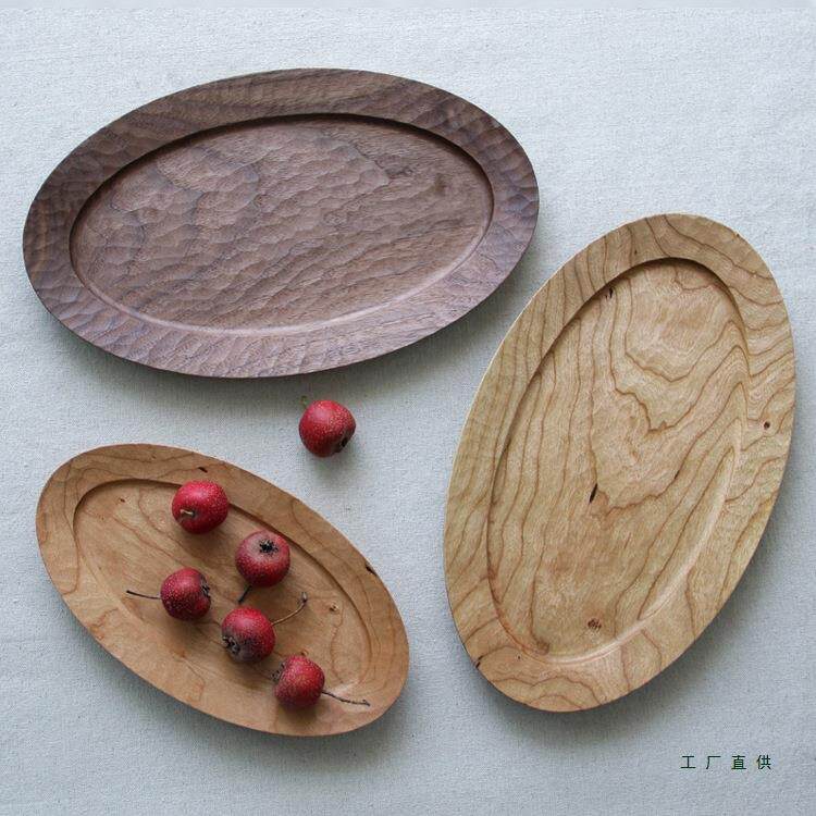 ｜樱桃木日式手作托盘实木家用烘培餐盘整木纯手工雕刻茶盘