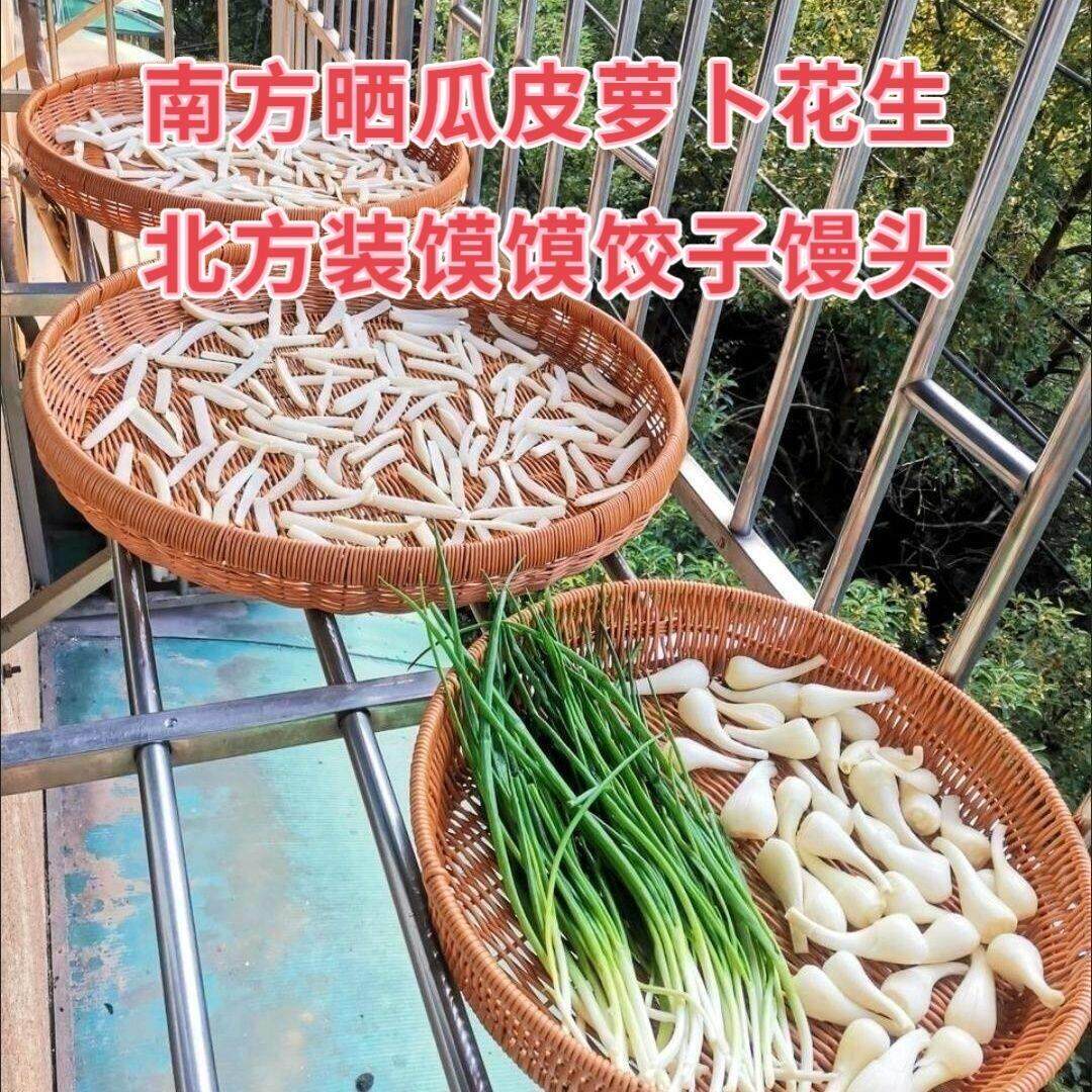 大号圆形晒筐手工仿藤编篮中式简约簸箕手编家用收纳大号簸箕晒篮