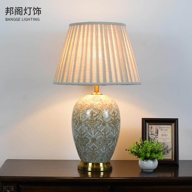 美式复古陶瓷台灯欧式卧室床头灯家用客厅摆件装饰灯创意新中式灯