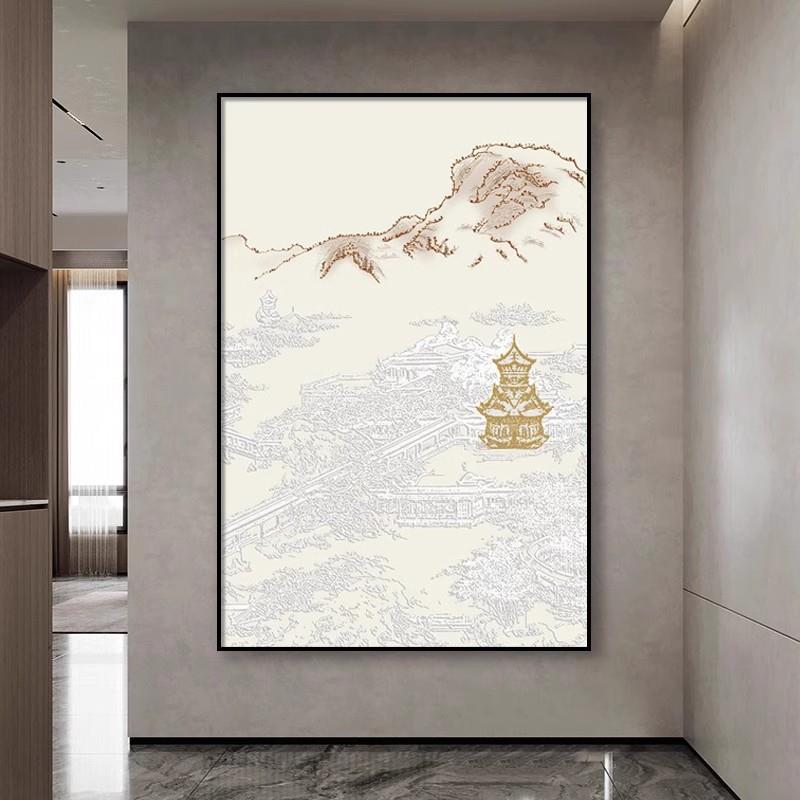 入户玄关古典建筑立体肌理画装饰画客厅拐角挂画新中式沙发背景墙图片