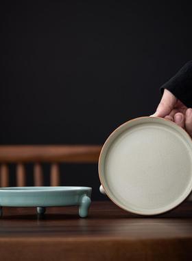 垫宋朴米黄承IXC汝窑汝瓷三足壶干泡台壶托茶具配件陶茶瓷壶开片