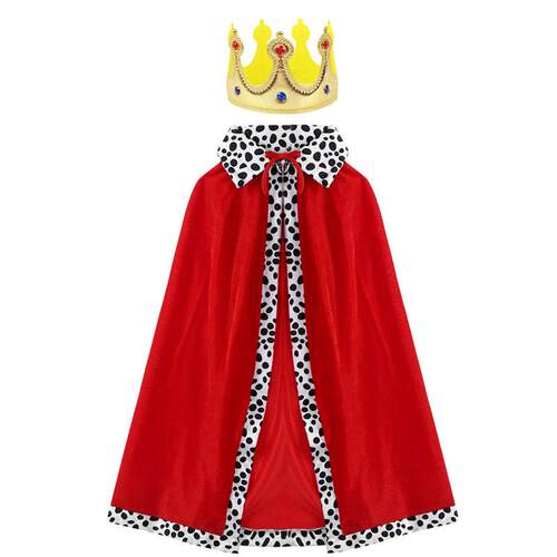 King Prince Red Velvet Cape, Adult Kids Christmas Halloween