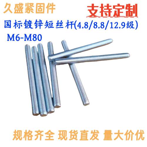 国标镀锌螺杆全牙丝杆短螺纹螺杆螺柱短牙棒双头螺丝m8m10m12M16