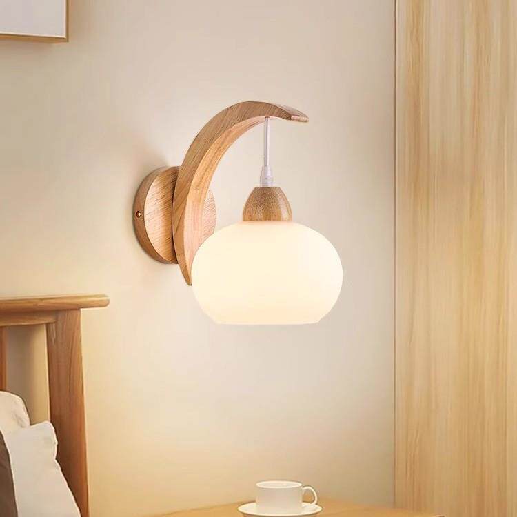 原木日式卧室壁灯奶油风柿子灯民宿卧室床头装饰吊线灯楼梯墙壁灯