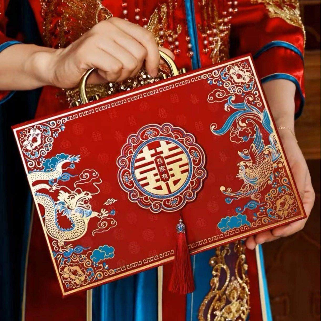 彩礼现金礼盒礼金盒彩礼盒子钱盒子订婚布置装饰结婚高档用品大全