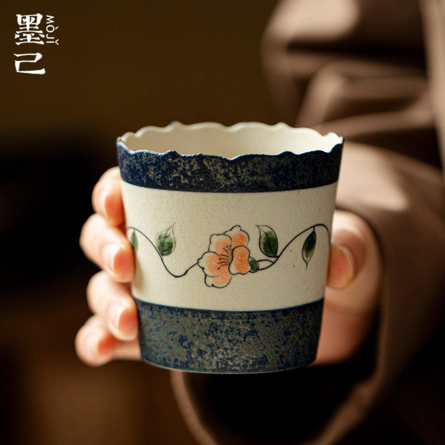 墨己焦糖釉青黛山茶手绘陶瓷家用咖啡杯高颜值下午茶杯牛奶杯杯子