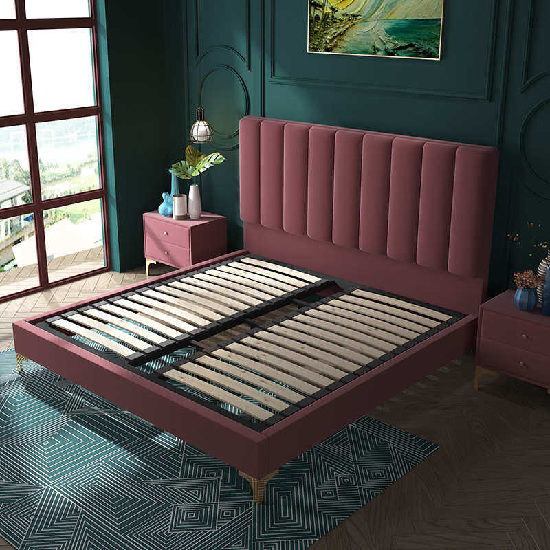 布艺床现代简约粉色公主绒布双人床轻奢小户型网红主卧1.5米床,住宅家具,布艺床,淘宝优惠券,粉丝福利购,淘宝优惠卷