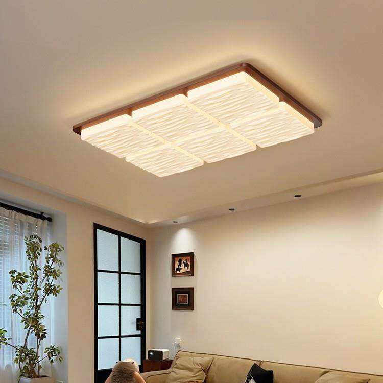 l灯eZXSd实客厅灯中古风吸顶灯长形大厅主复古木卧方室书房方格灯