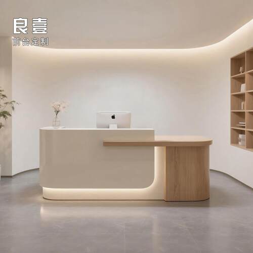 美容院前台原木风养生馆民宿吧台桌培训机构收银台公司接待服务台