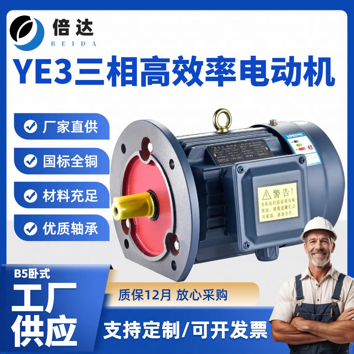 倍达 YE3三相异步电动机380V国标纯全铜4/5.5/7.5KW铁壳立卧电机