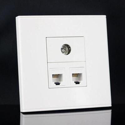 86型三位墙壁面板2个CAT3语音电话线加1个TV有线闭路电视插座面板