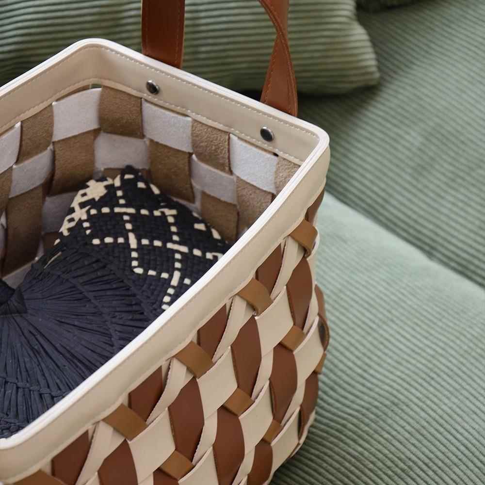 古复脏轻奢皮革手工编织衣LZS篮高颜值衣帽间用客厅收纳家篮装饰