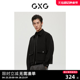 羊毛GXG男装商场同款经典蓝色系列黑色短大衣22年冬季