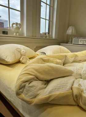 正品A面色织水洗棉提花B版牛奶绒保灰色四套15m1.件8秋冬舒适暖.