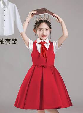 高档蓝色毕业公夏裙女生端儿童表演服装主主持人合唱诗歌朗诵表演
