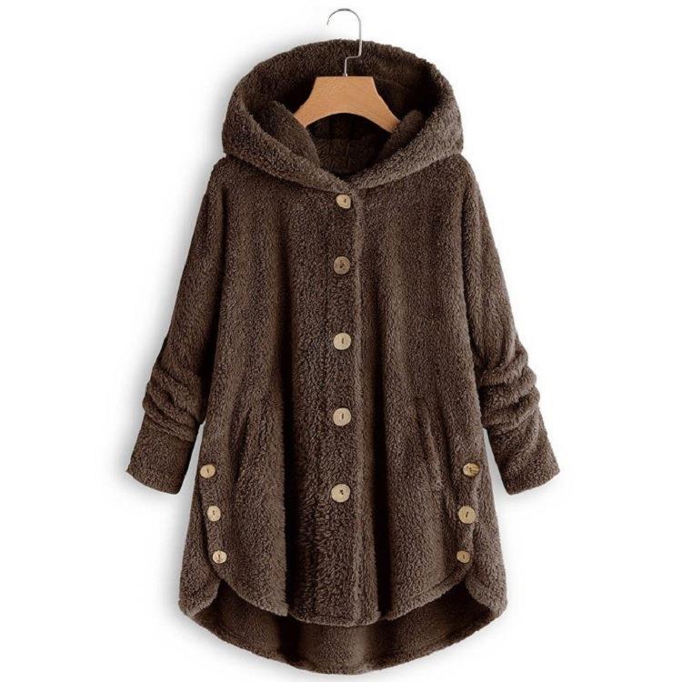 Button solid fleece coat top color womens plush sweater