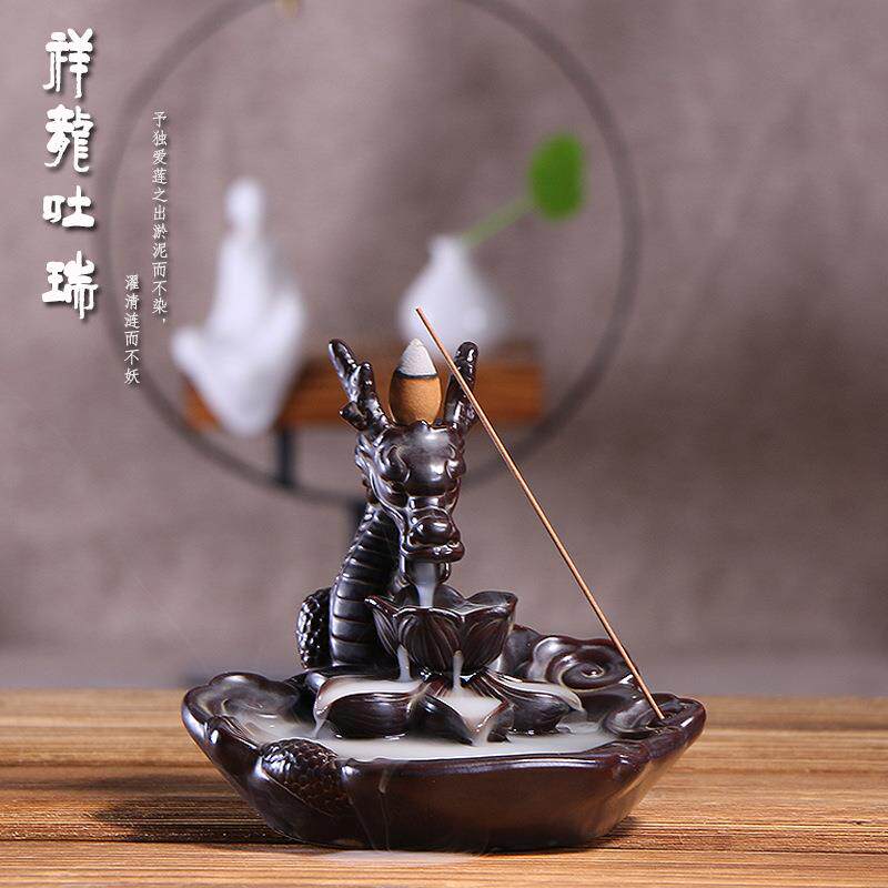 厂家直销倒流香炉陶瓷 茶道香薰炉创意大号龙烟倒流熏香炉摆件