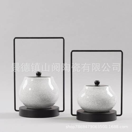 新中式陶瓷储物罐摆件样板房家居客厅玄关茶室茶几电视柜软装饰品