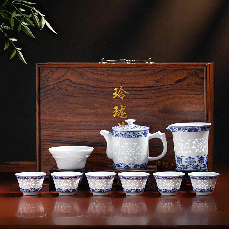官方推荐景德镇茶具套组青花瓷釉下彩玲珑功夫茶具陶瓷茶壶茶杯子