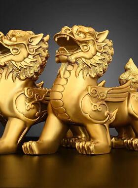 新款直销黄铜貔貅摆件一对飞天貔恘办公室客厅玄关电视柜门店大号