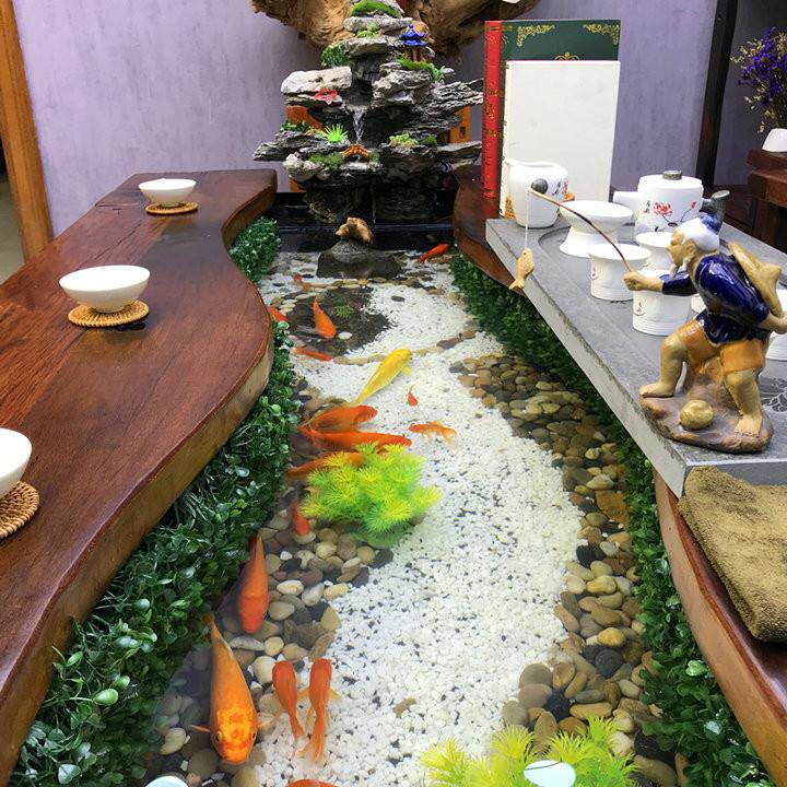 老船木流水茶桌椅组合实木功夫茶几养鱼缸茶台新中式茶具套装一体