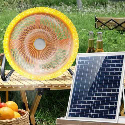 新款led太阳能充电风扇灯家用户外露营照明灯大风力趴地扇