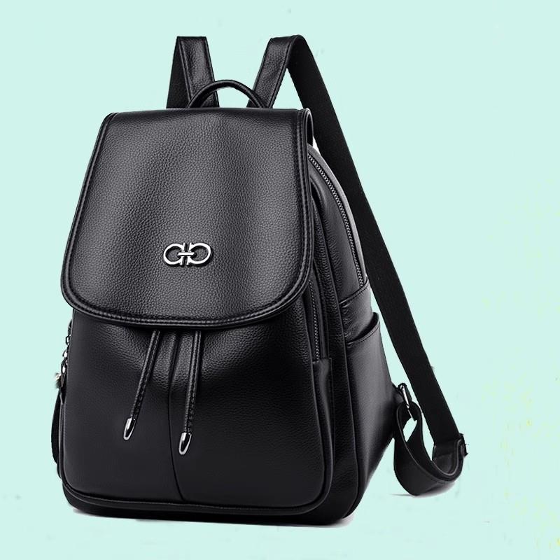 香港品牌新款韩版真皮后揹包女牛皮软皮大容量女士揹包休闲 旅行