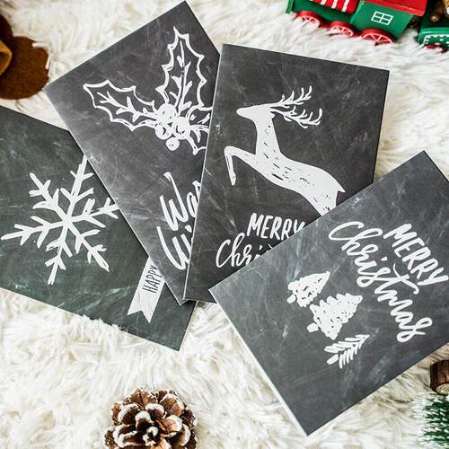 Black Christmas Tree Greeting Card Vintage Style Envelope