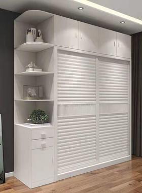 花梨色推16631拉整门衣柜现代约家用简合卧室木质组柜子滑移门体