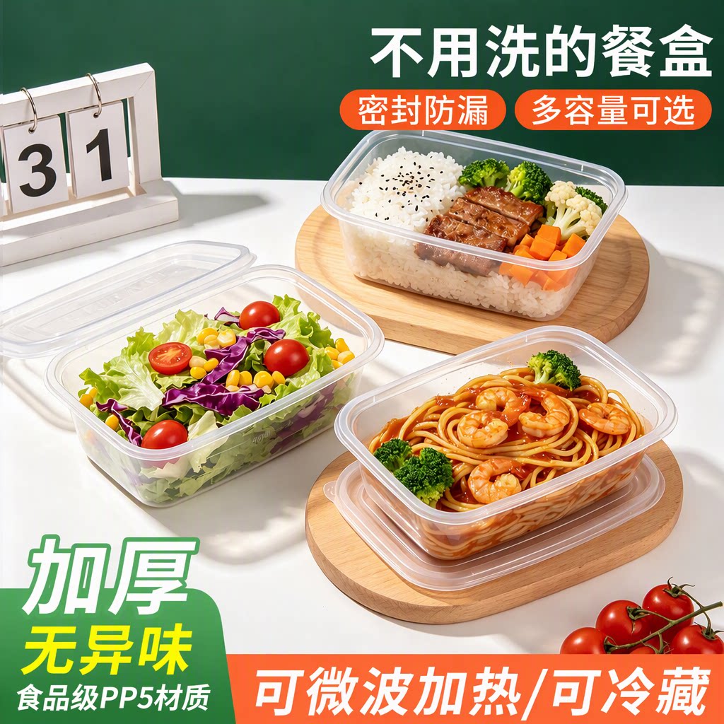 一次性餐盒食品级PP5带盖打包盒加厚饭盒耐高温可微波密封保鲜