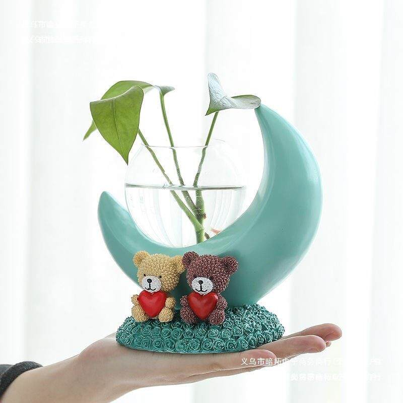 装饰品绿萝水培花器客厅插花小摆件透明创意玻璃器皿水养植物花瓶