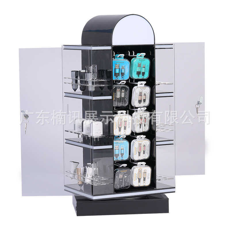 厂家定制亚克力手机配件展示架 3C数码配件旋转亚克力架展示盒