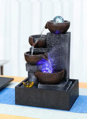 创意流水摆件客厅装饰办公品室桌循面风水轮环水景小茶几2102新风