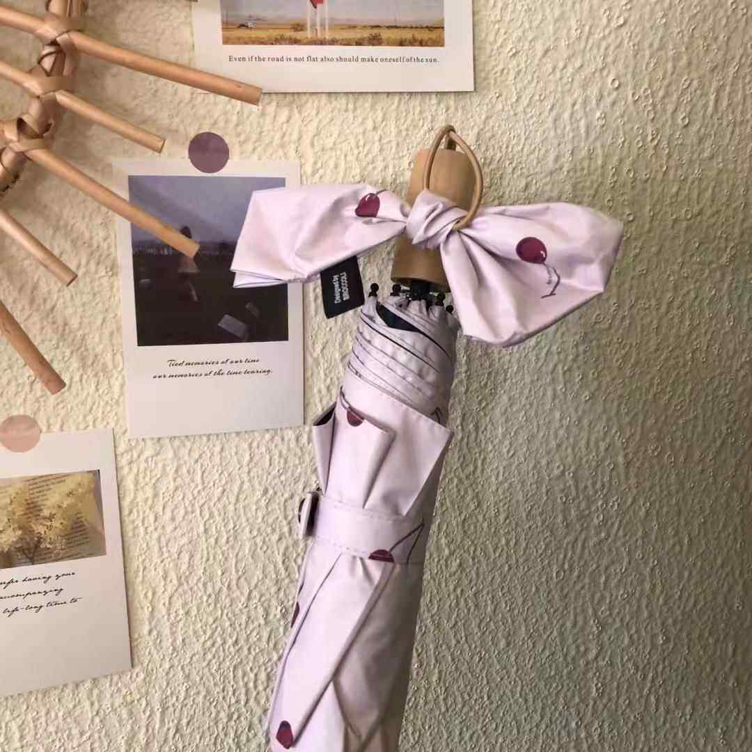 韩系ins三色堇三折伞彩色圆点黑胶遮阳伞粉色爱心晴雨伞女士伞