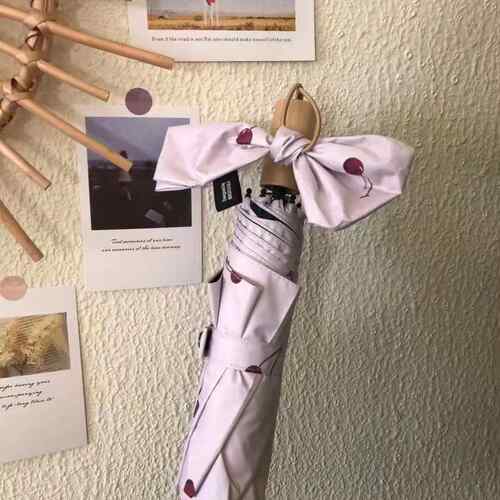 韩系ins三色堇三折伞彩色圆点黑胶遮阳伞粉色爱心晴雨伞女士伞