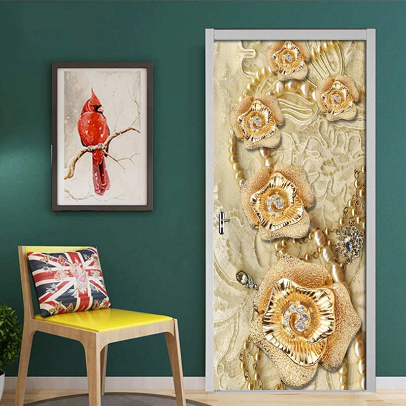 客厅创 卧室金黄色花3d巨门墙现代 货源 pvc自贴纸装饰贴贴粘