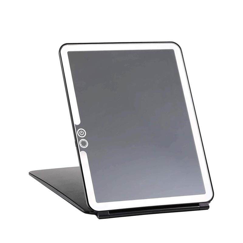 大号LED发光旅行便携化妆镜充电款三色灯光翻盖折叠美妆镜带灯