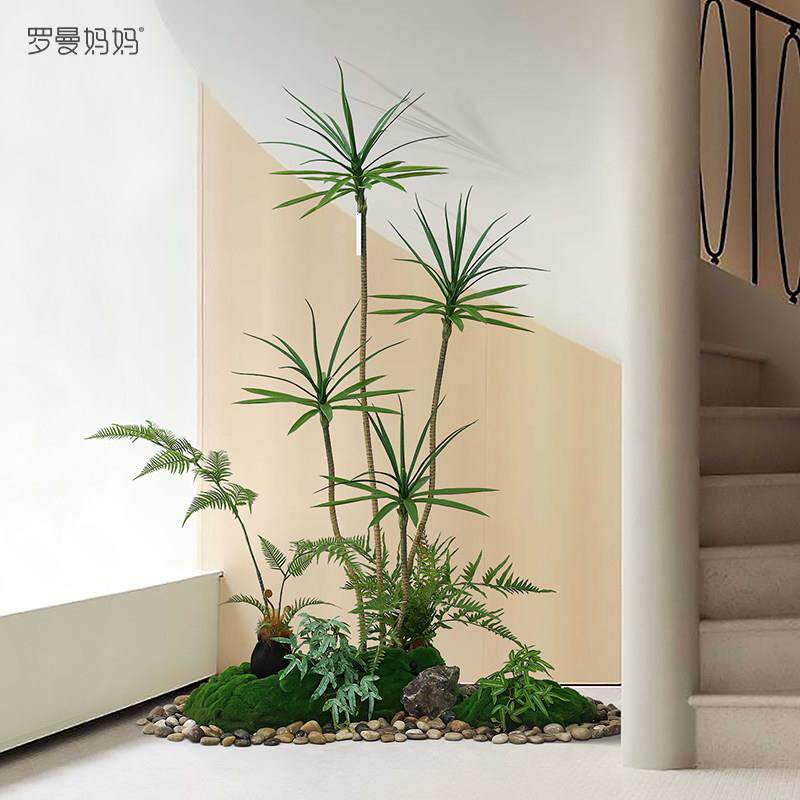 森林草皮仿真绿色植物造景千年木假树室内楼梯下造景落地装饰景观